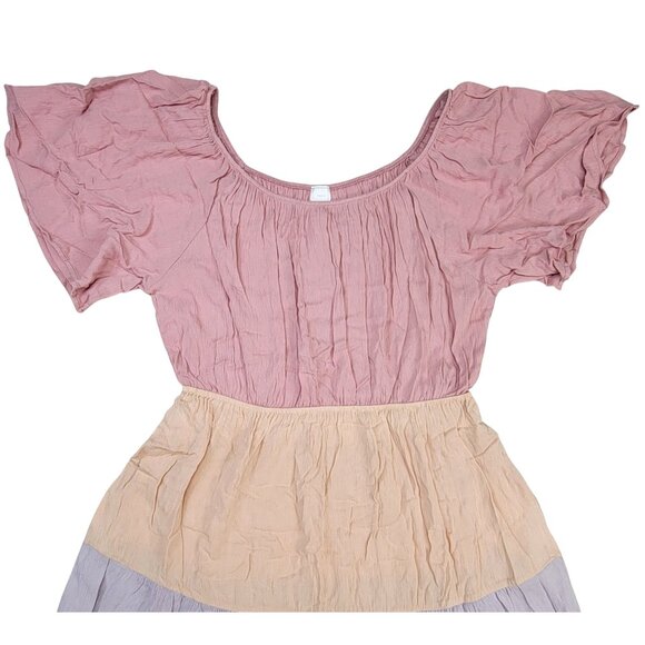 Honeyme Colorblock Tiered Midi Dress Rayon Flowy Womens Size L New - Picture 2 of 8